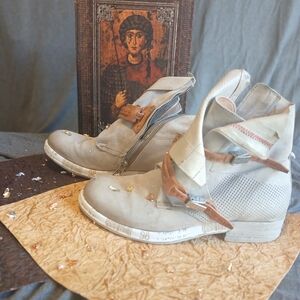 Beige High-Top Sneakers with Straps